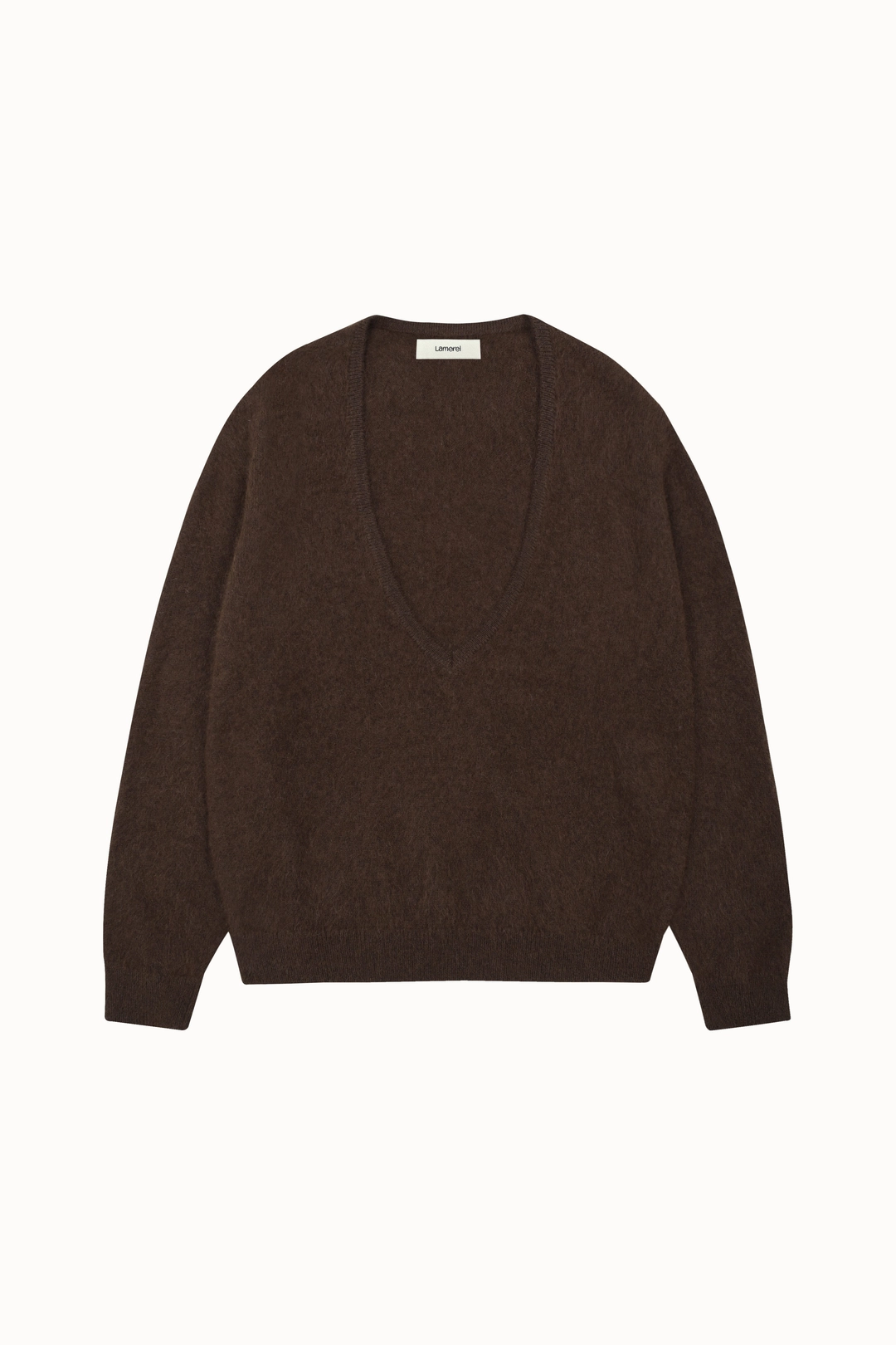 라메레이 Raccoon Deep V-Neck Knit Top [LMBFWIKN2101]-Brown 상품 이미지 2