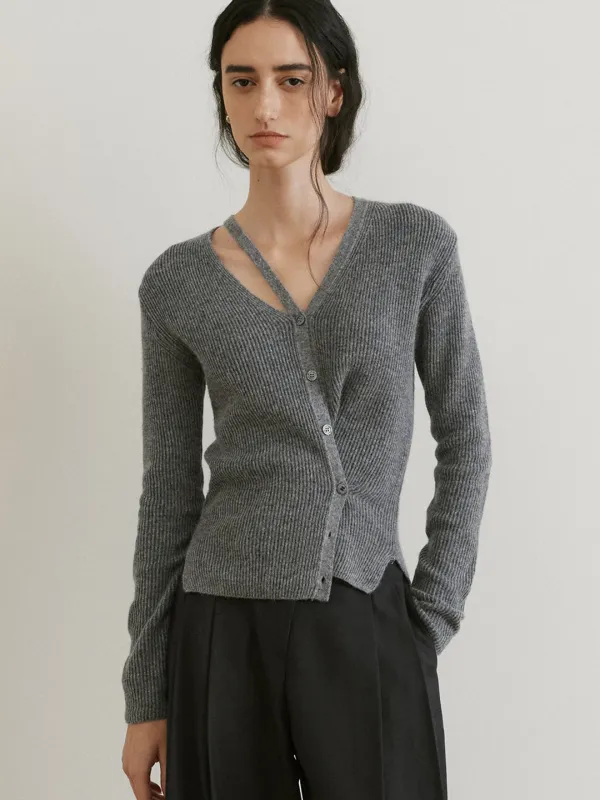 neck cut-out fox knit cardigan (grey) orc 6151