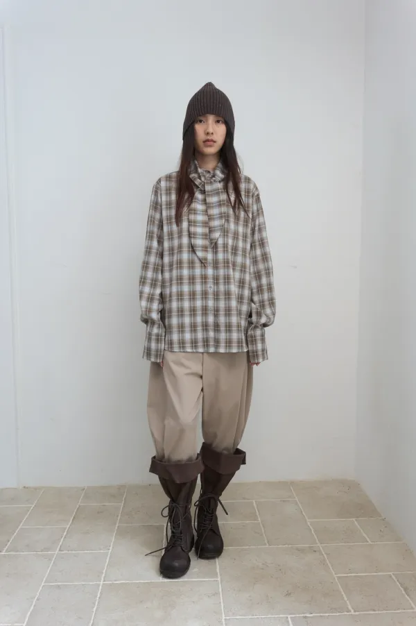 SCARF COLLAR SHIRT_BEIGE