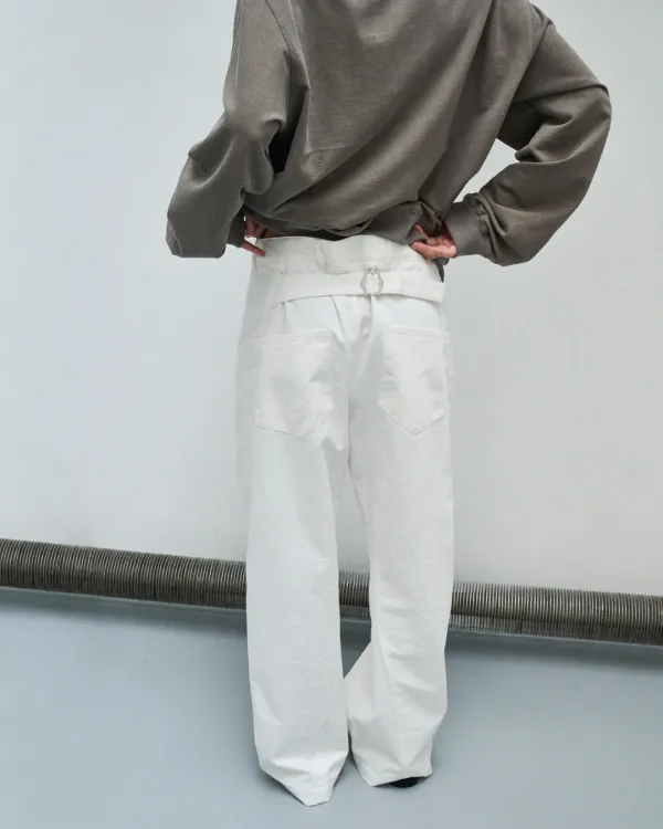 Cinch back washed pants (ivory)