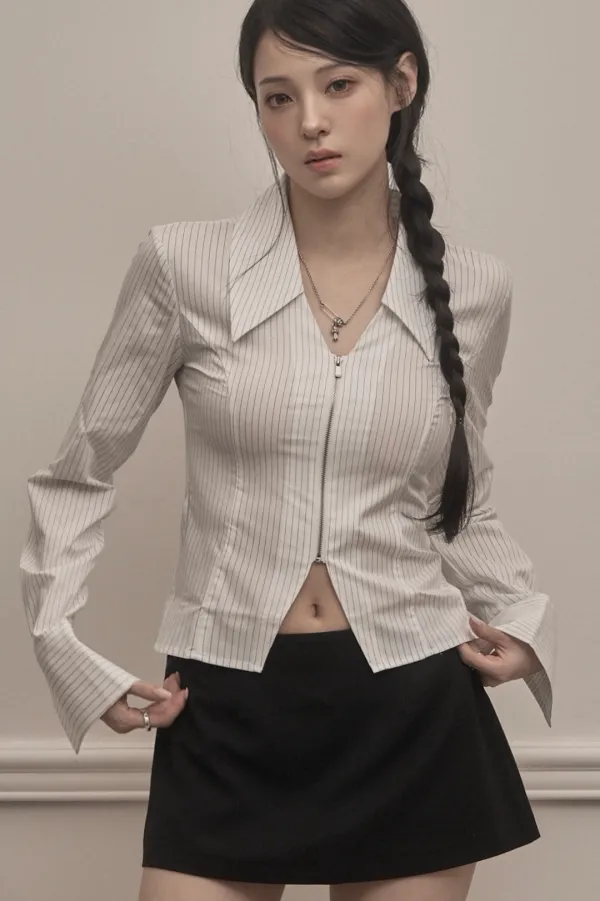 Stripe Zip-up Shirts (white)