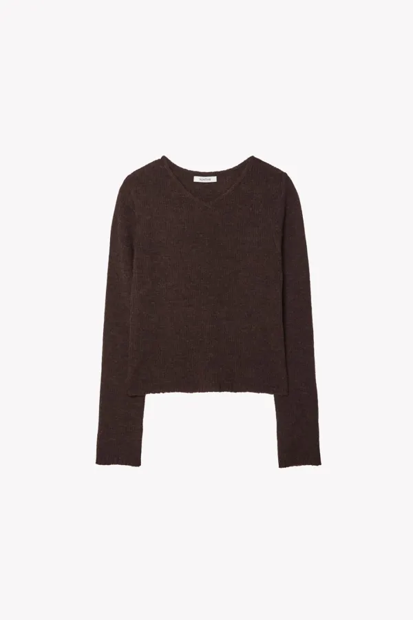 Maro Baby Alpaca Rib V neck Knit (Deep Brown)