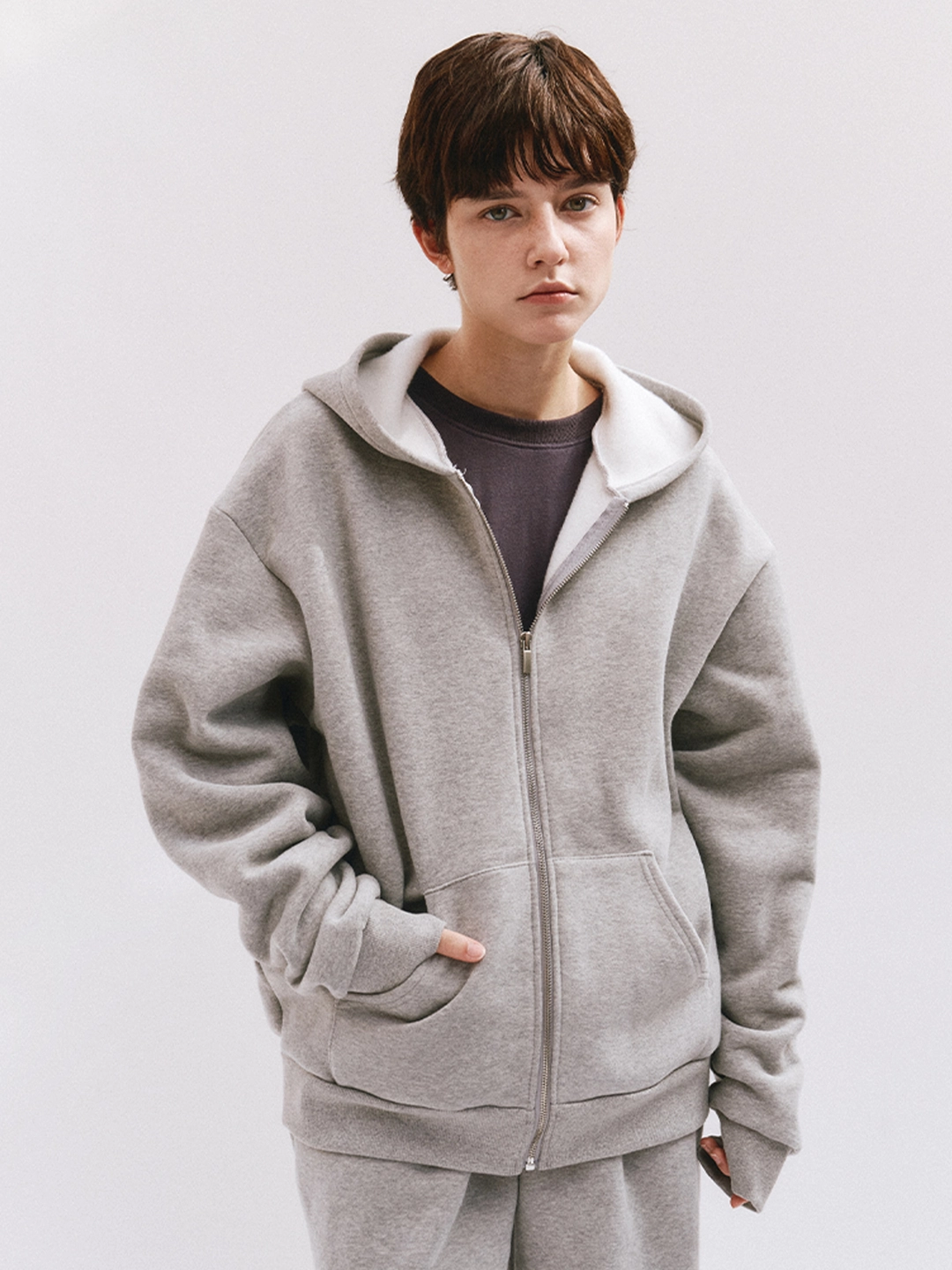 리볼드 Lettering Hood Zip-up_(Melange) 상품 이미지 1
