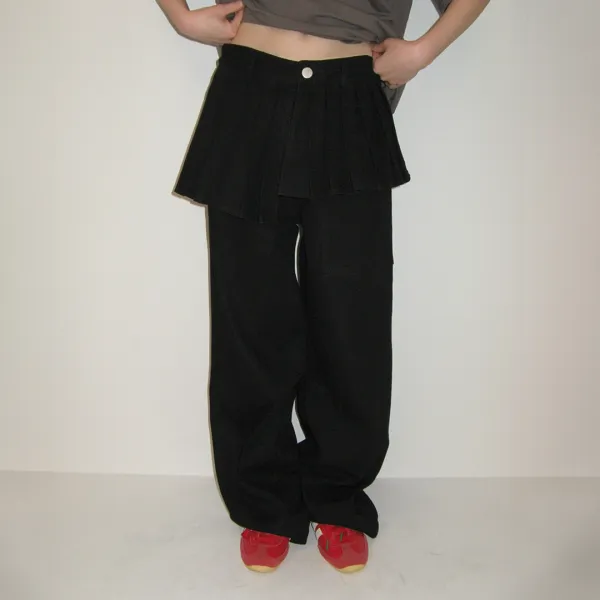 OFF BALANCE PLEAT LAYERED PANTS BLACK