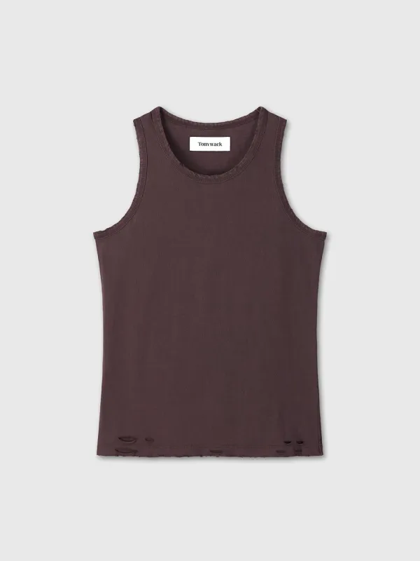 (W) HAND-DISTRESSED REGURAL TANK TOP_ BURNT MARRON