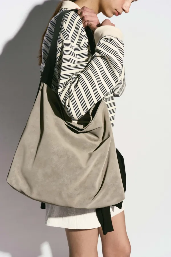 COWHIDE STRAP HOBO BAG GRAY