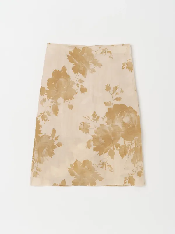 (EXCLUSIVE) SILKY FLORAL MIDI SKIRT IN SEPIA