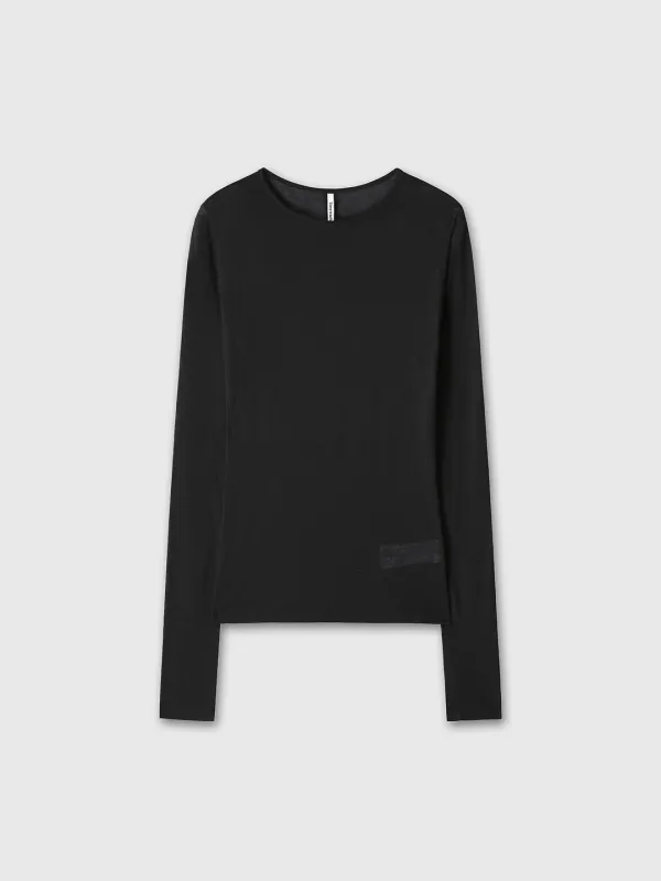 (W) WOOL TENCEL PINTUCK LONG SLEEVE_ BLACK