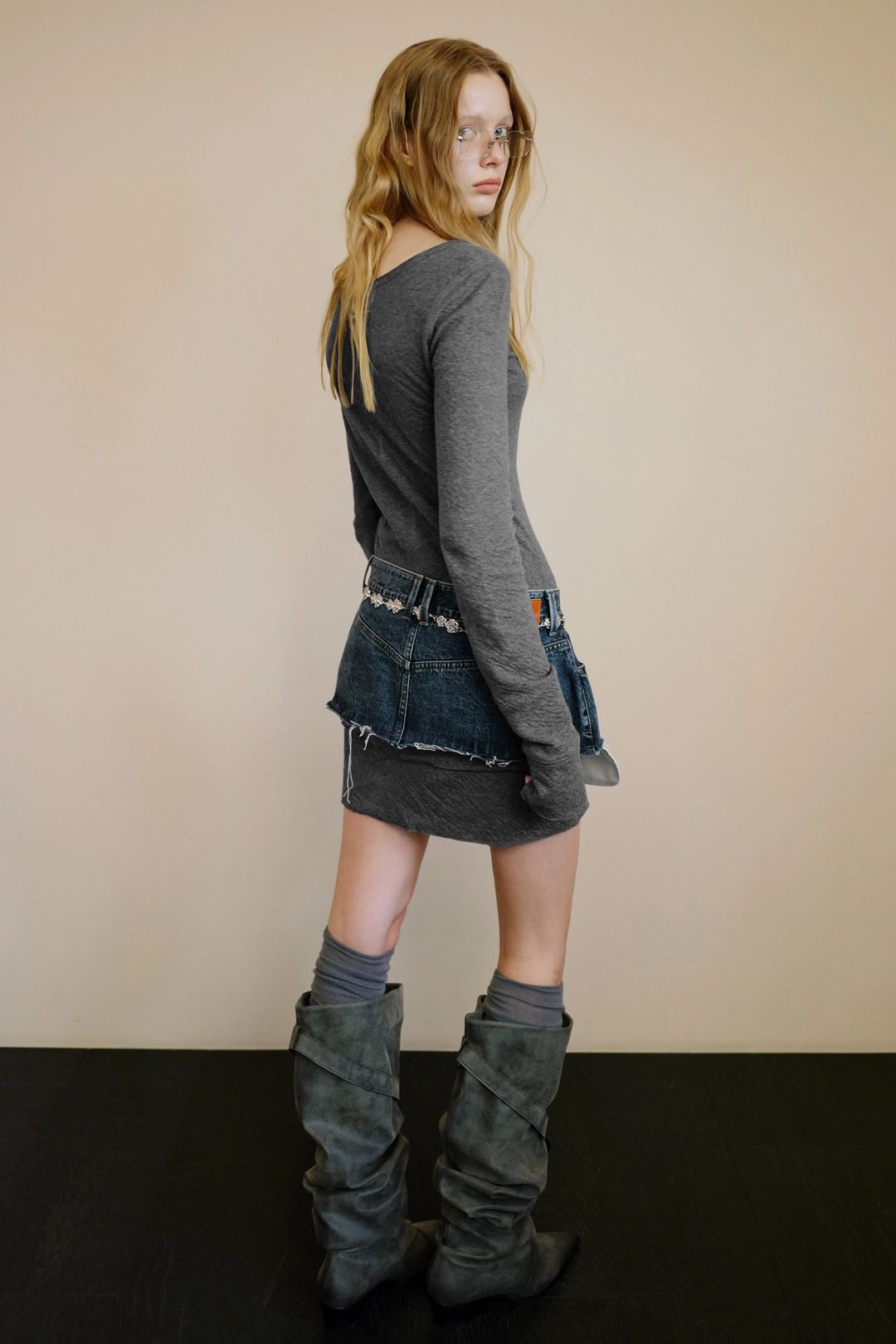 인스턴트펑크 HENLEY NECK TIERED JERSEY DRESS - GREY 상품 이미지 1