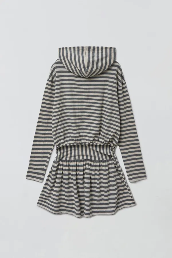 [2차 리오더] STRIPE SHIRRING HOODIE DRESS_IVORY/GREY