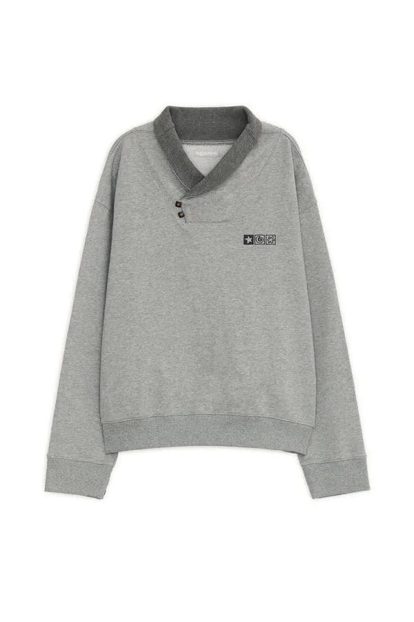 High-neck button sweatshirt (Gray)