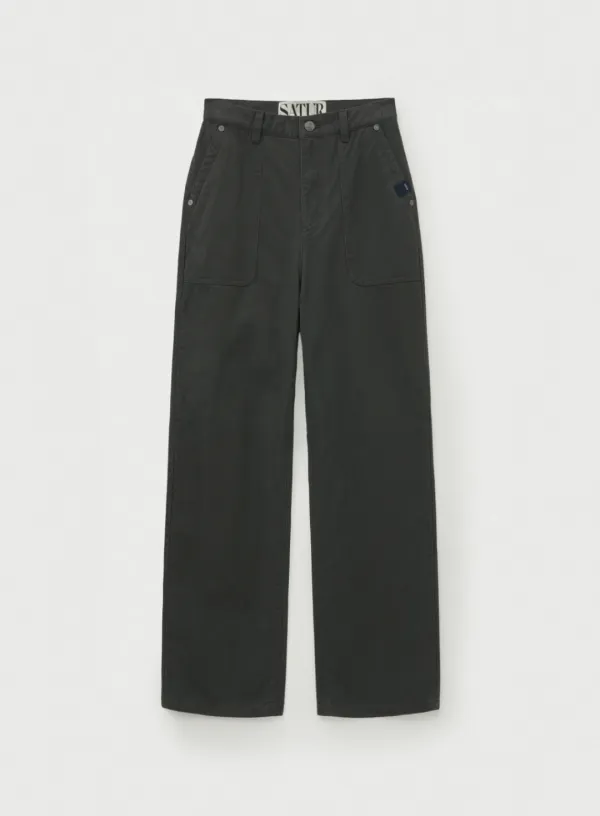 (W) Dying Semi Wide Fatigue Pants - Charcoal