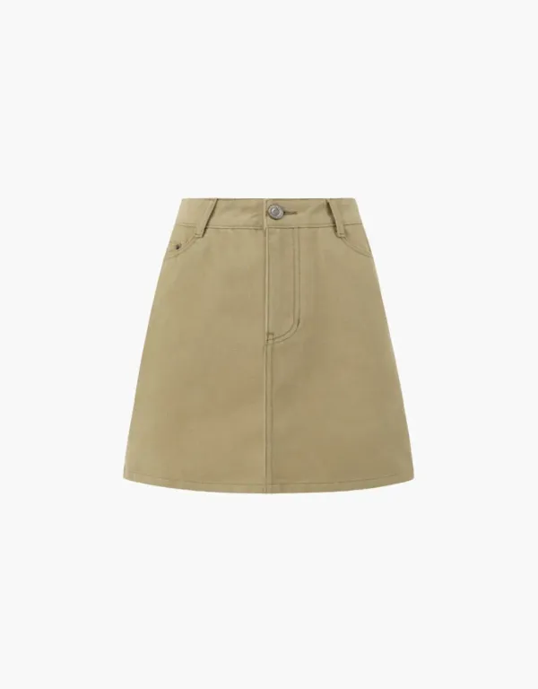 basic mini denim skirt - beige