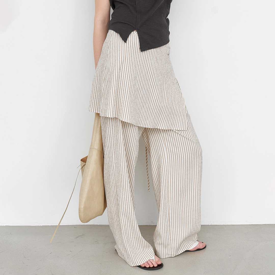 아뜰리에 나인 (PT-5778)STRIPE WRAP SKIRT LAYERED PANTS 상품 이미지 1