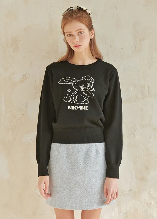 Bouncy rabbit Wool Round Knit Black&nbsp; 바운시 래빗 울 라운드 니트 블랙