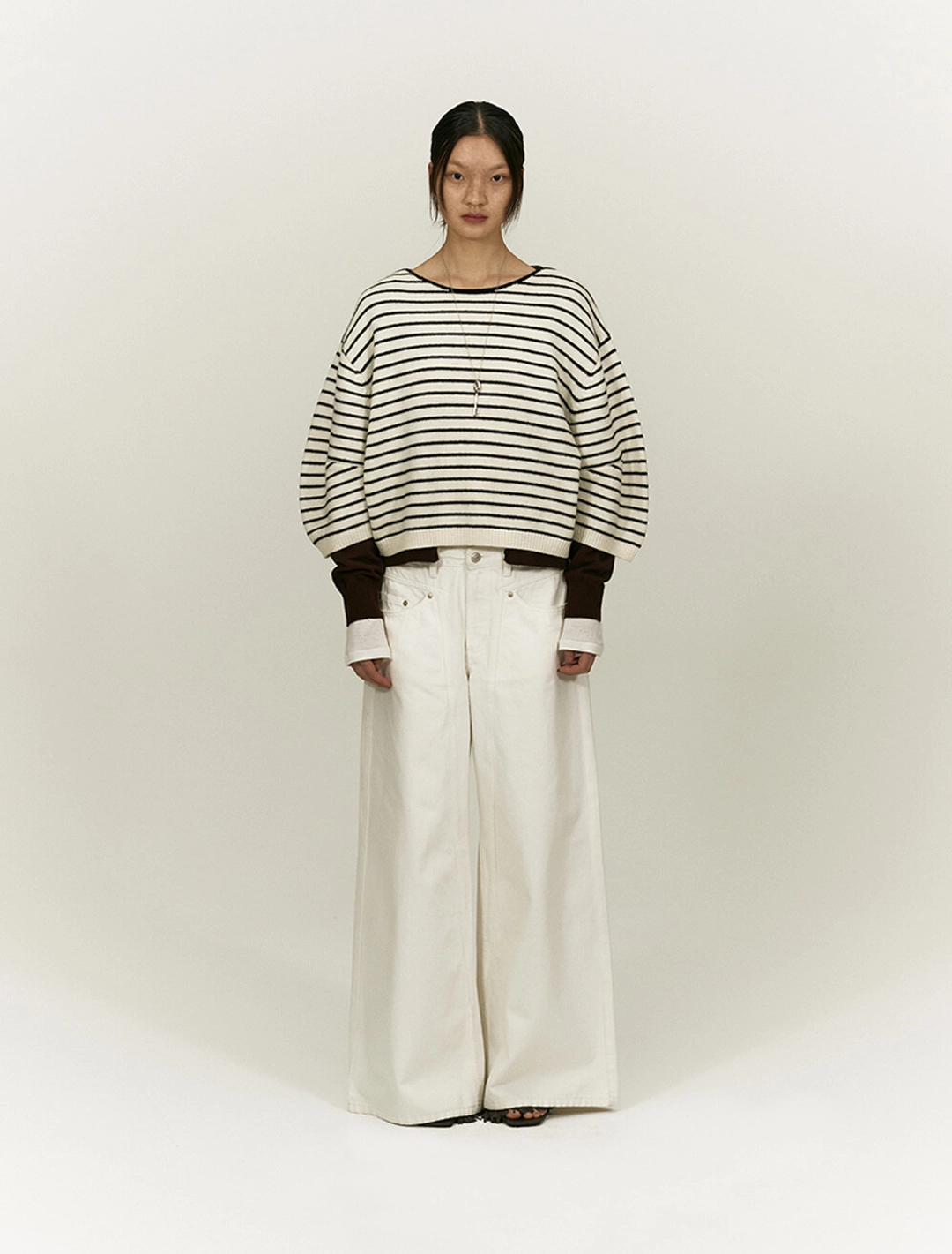 솔티페블 STRIPE BALLOON SLEEVE KNIT TOP [STRIPE] 상품 이미지 1