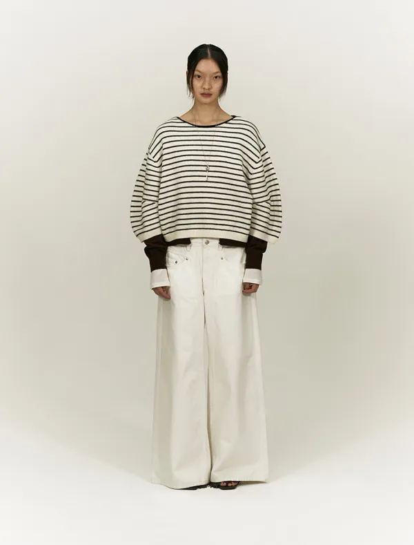 STRIPE BALLOON SLEEVE KNIT TOP [STRIPE]