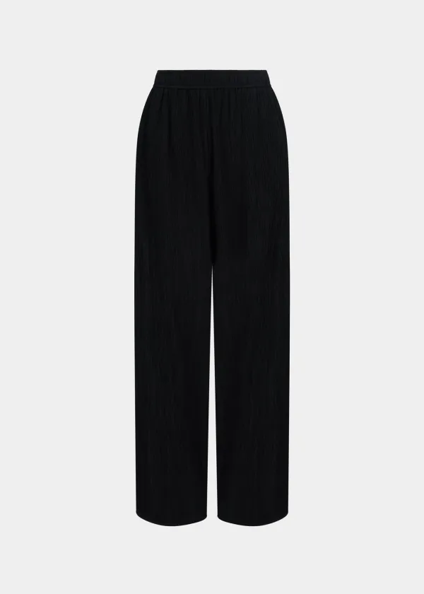 W CREASED COTTON WIDE PANTS - BLACK