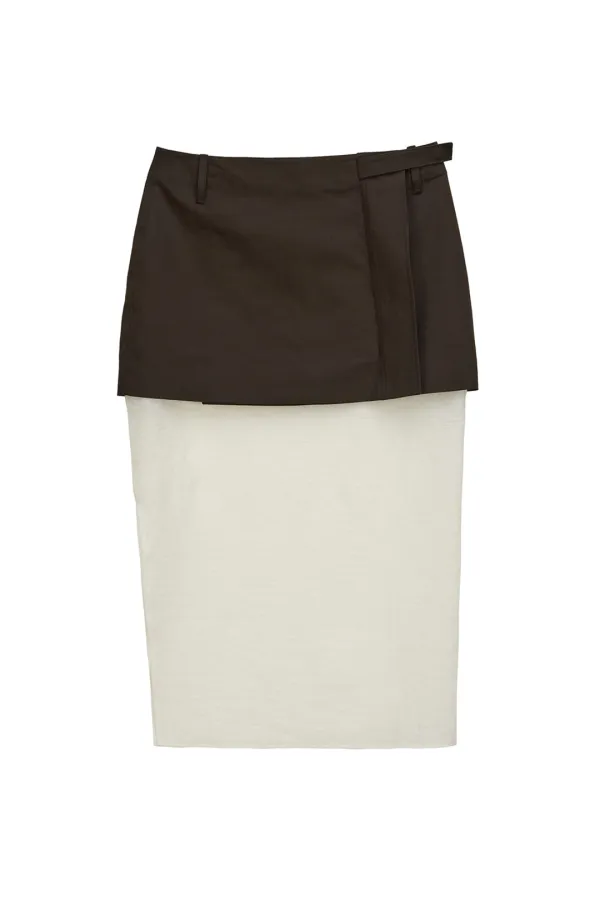 2IN1 SEE-THROUGH WRAP SKIRT (BROWN+IVORY)