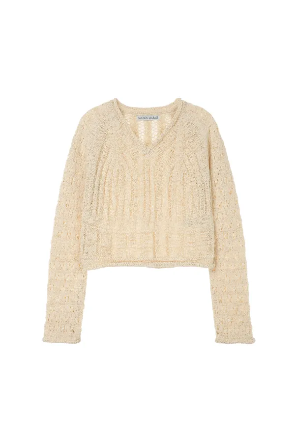 Crocher Knit Top, Light Beige