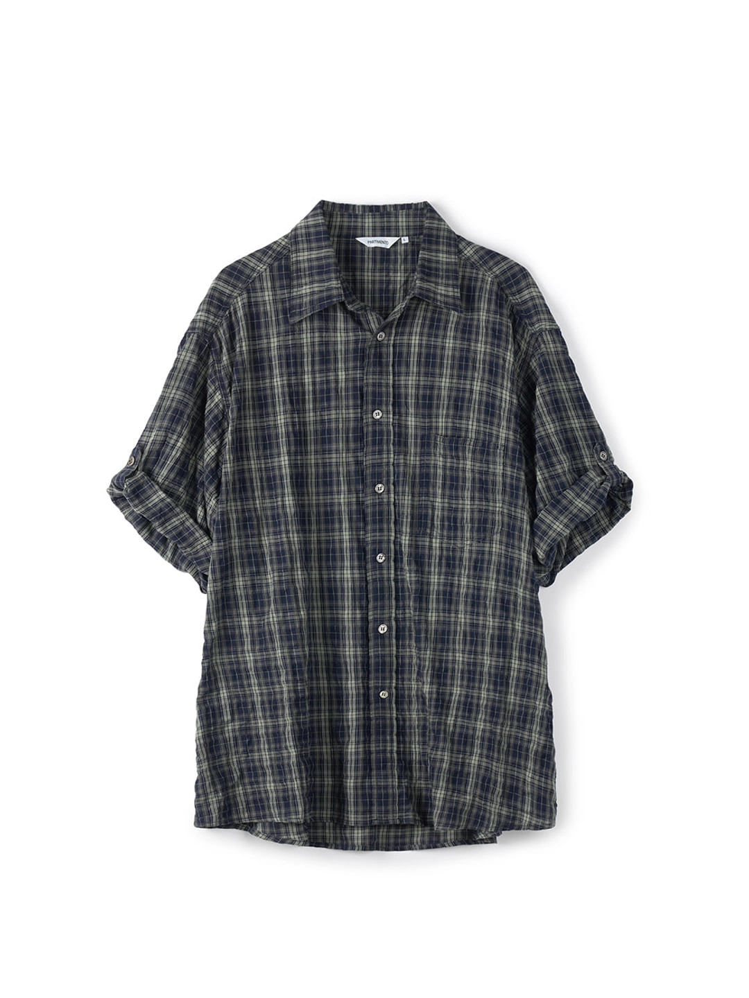 파르티멘토 Vintage Shadow Check Roll Up Half Shirts_Faded Navy 상품 이미지 3