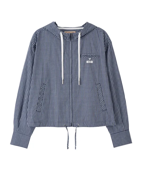 Hoodie Crop Shirt Jacket-Navy