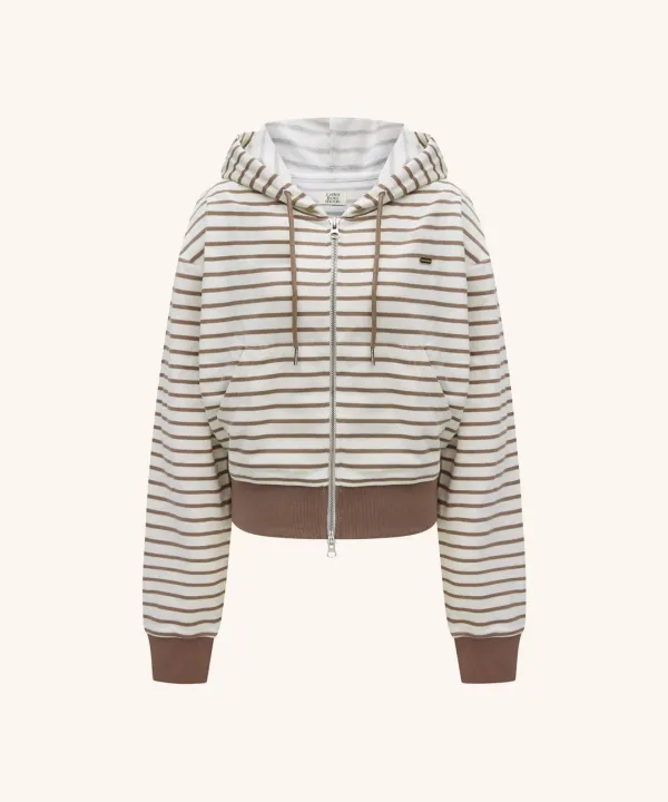 Sena Stripe Cotton Hooded Zip-Up ( Cream )
