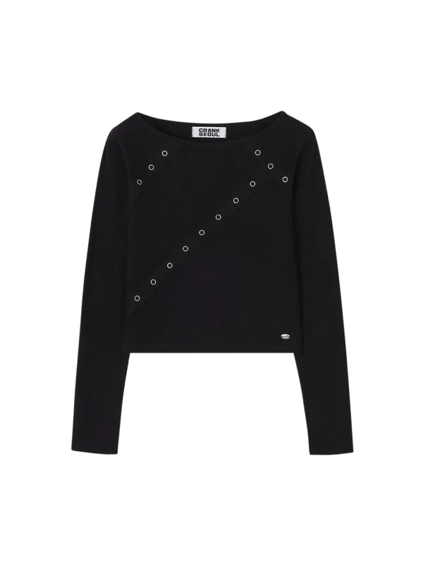 EYELET TAPE WAFFLE T-SHIRT_BLACK