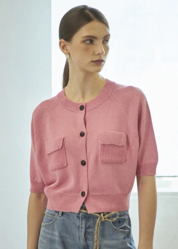 SUMMER POCKET KNIT CARDIGAN _PINK