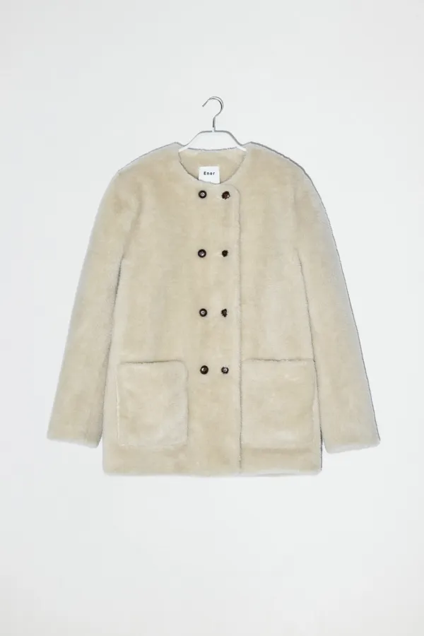 CLASSIC BUTTON DETAIL FUR JACKET - IVORY