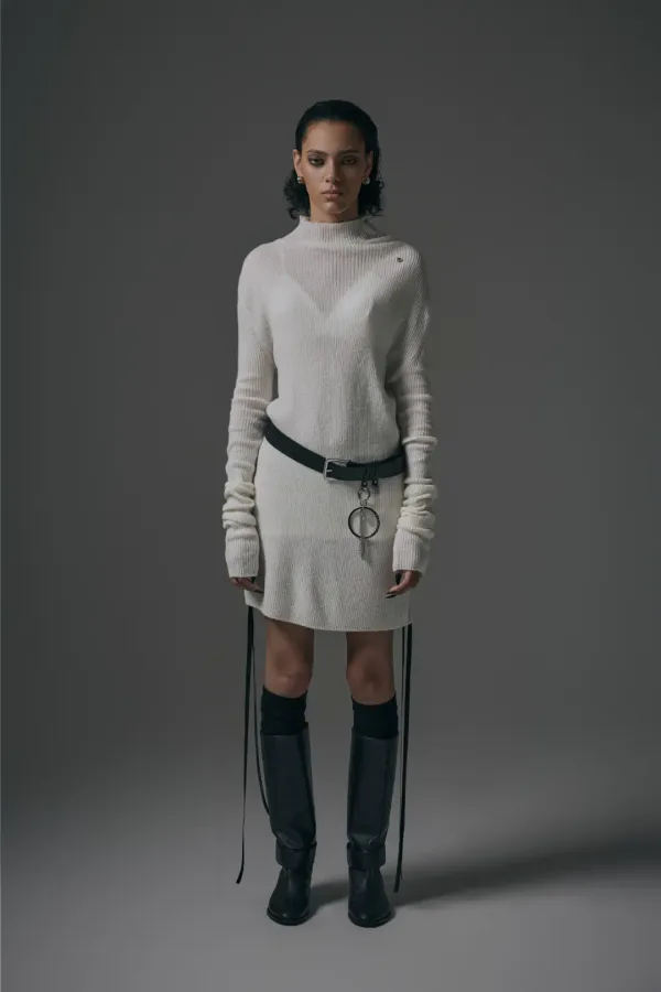 Alpaca Half-Turtleneck Long Knit [ Ivory ]