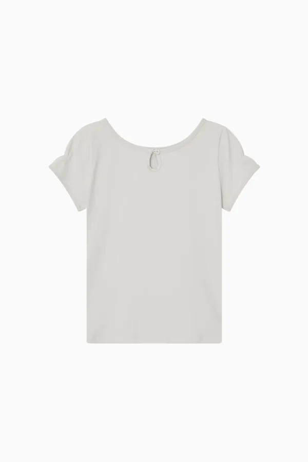 BACK BUTTON SHIRRING T-SHIRT, IVORY