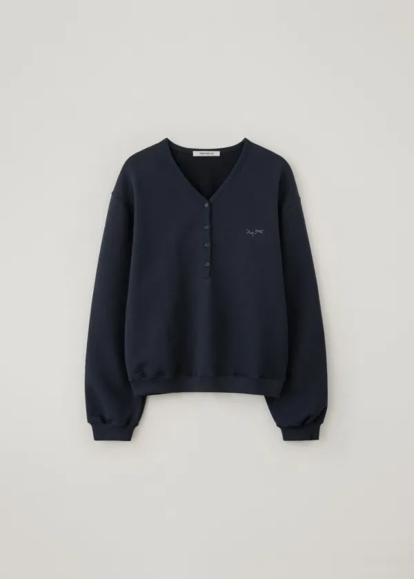 [5th-reorder] Frame button V sweatshirt (navy)