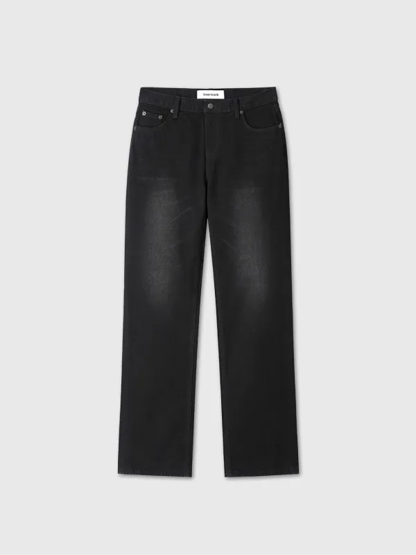 (W) LOW-RISED STRAIGHT CLASSIC DENIM PANTS_ FADED BLACK