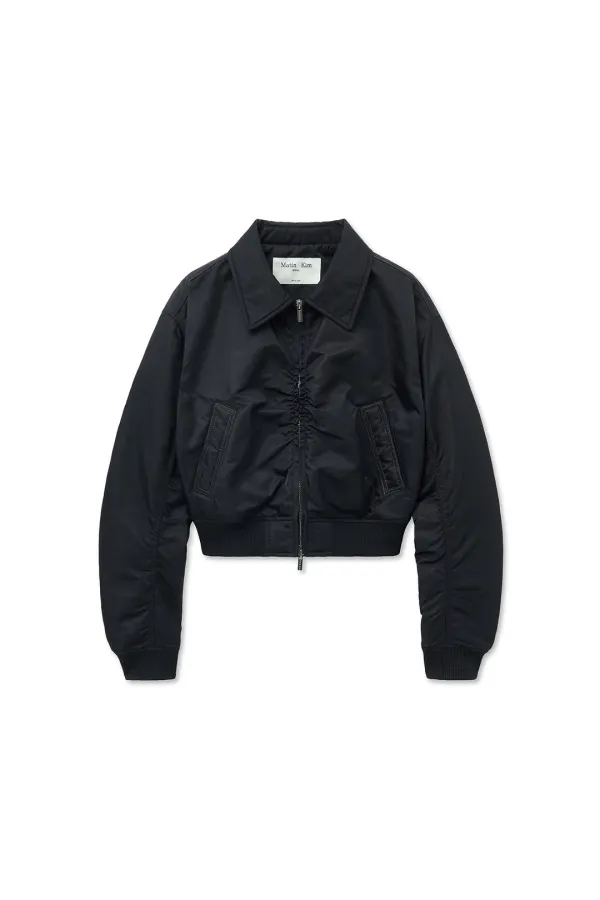 APPLIQUE LOGO SHIRRING BOMBER JUMPER FOR WOMEN IN BLACK