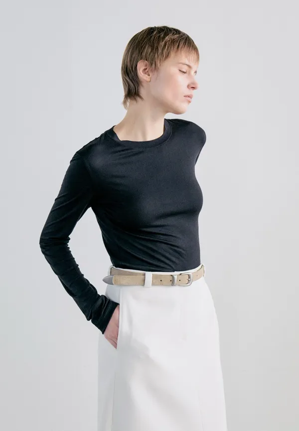 WOOL TENCEL ROUND T-SHIRT - BLACK