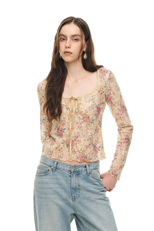 [9. 30 예약 발송]  METALLIC FLORAL KEYHOLE TIE TOP (YELLOW)