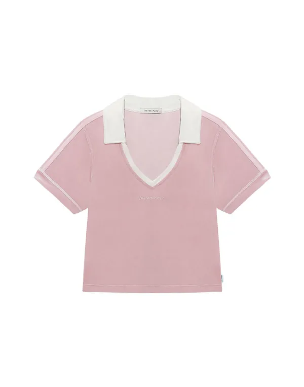 브이넥 카라 벨벳 티셔츠