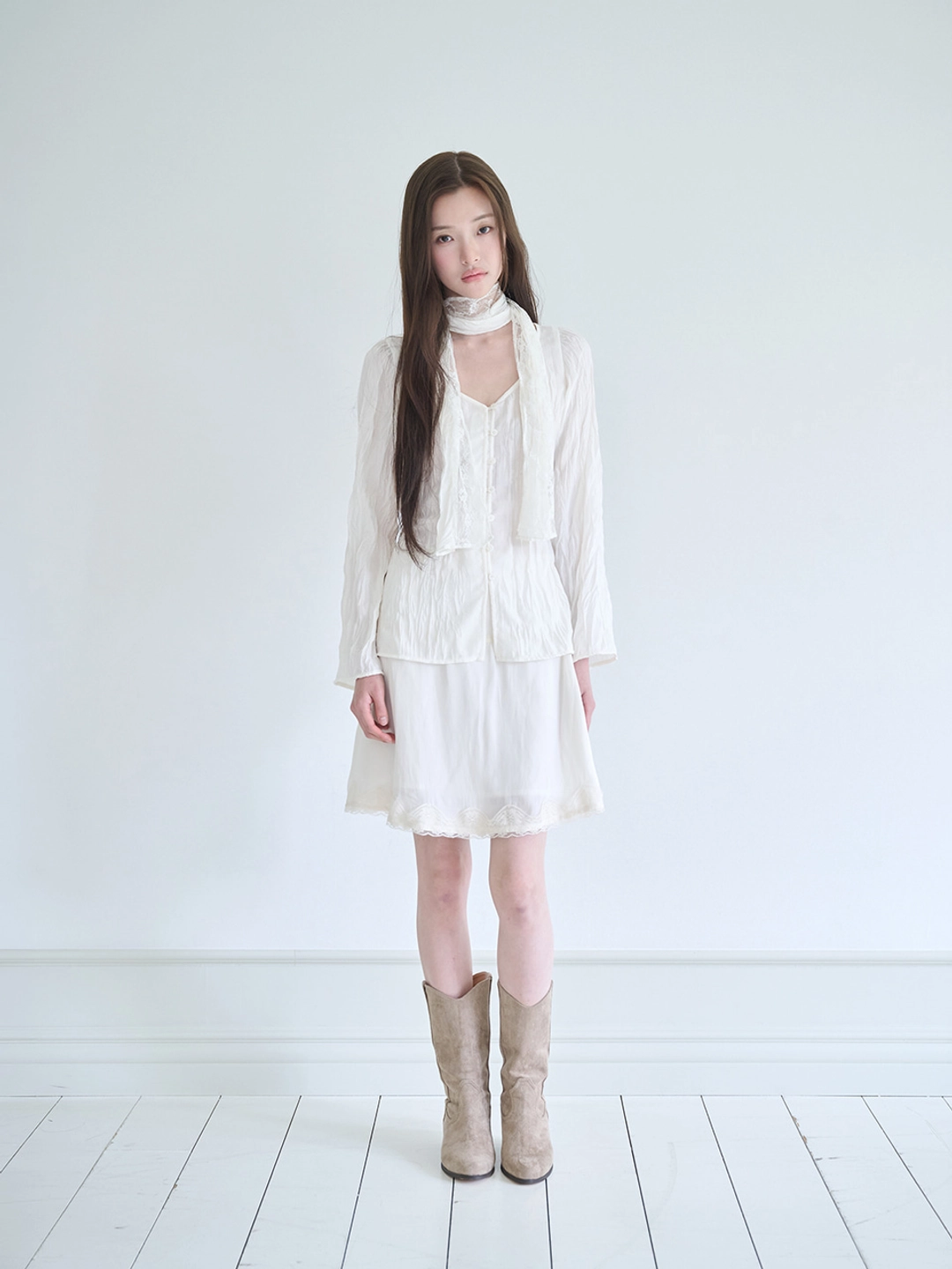 낫유어로즈 Lace trimming midi skirt (Ivory) 상품 이미지 1