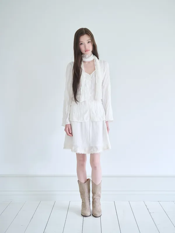 Lace trimming midi skirt (Ivory)