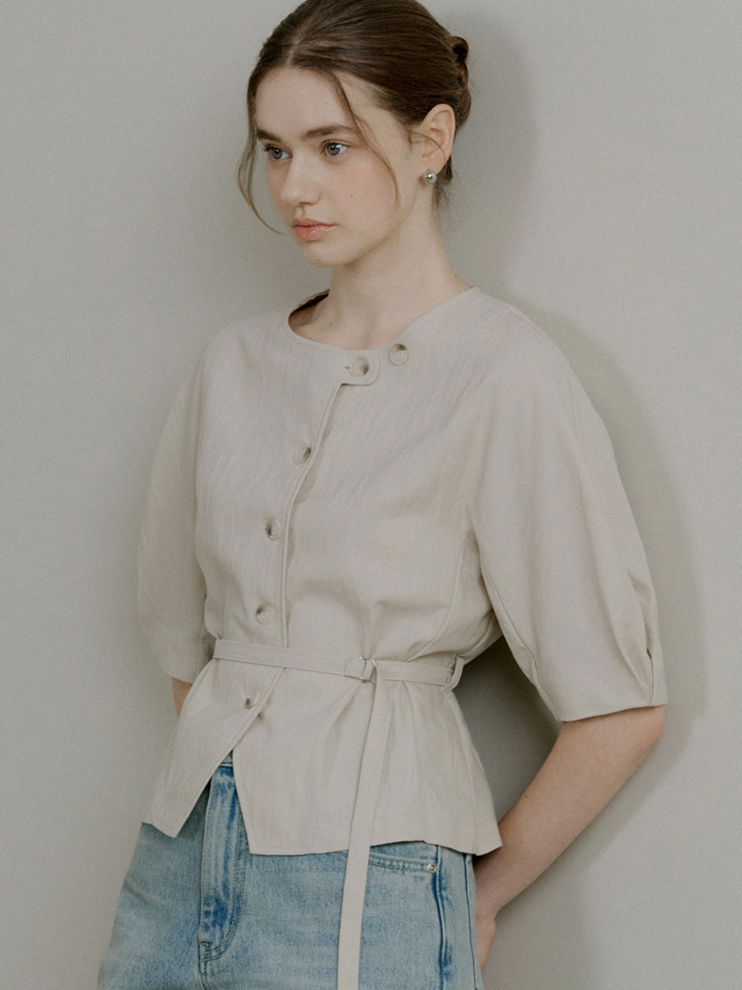 아워코모스 comos 835 Stitch raglan sleeve belt blouse (beige) 상품 이미지 2