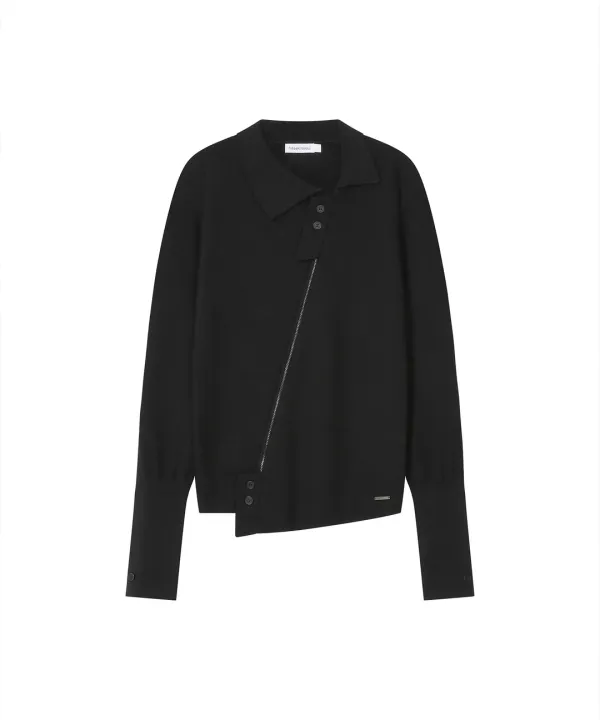 Diagonal zip-up knit BLACK