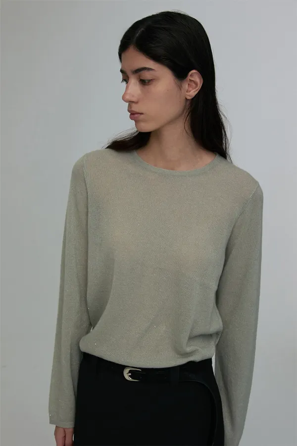 RELAXED CREW-NECK LONG-SLEEVE TOP AVOCADO