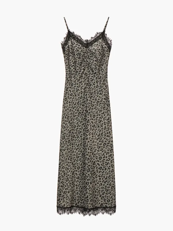 Lace Satin Slip Dress, Khaki