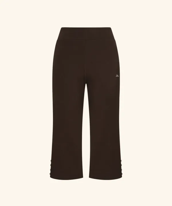 Letters Button Capri Leggings (Brown)