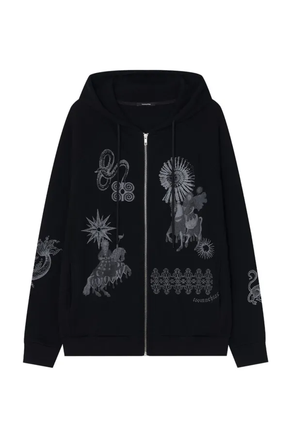 TAROT 02 WAFFLE ZIP-UP HOODIE (BLACK)
