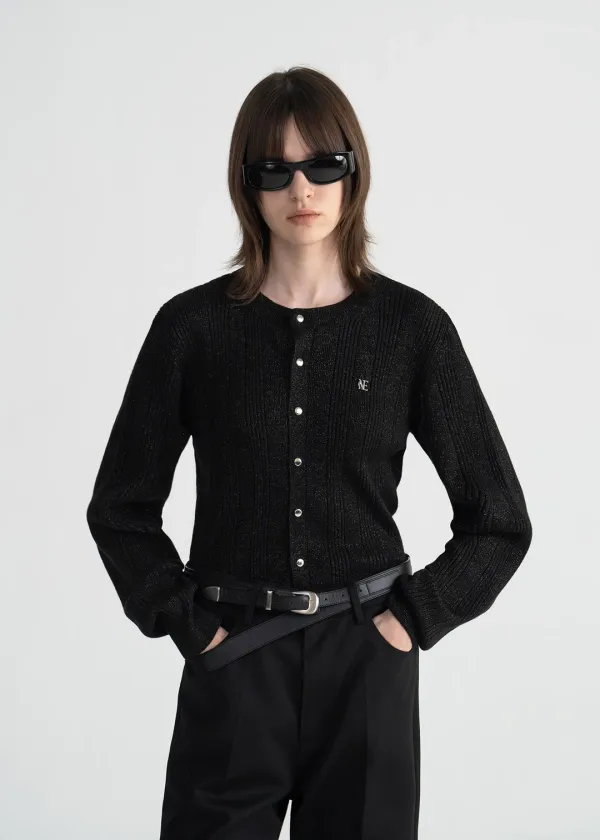 SNAP BUTTON GLITTER CARDIGAN - BLACK