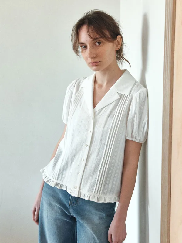 TIS PINTUCK OPEN COLLAR SHIRTS_WHITE
