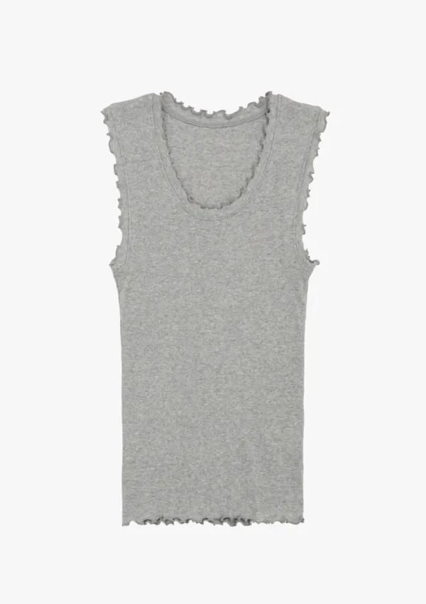 Frill stripe sleeve tee solid Gray