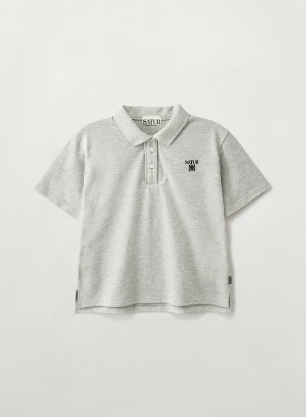 (W) Loren Pique Polo T-Shirt - Melange Gray